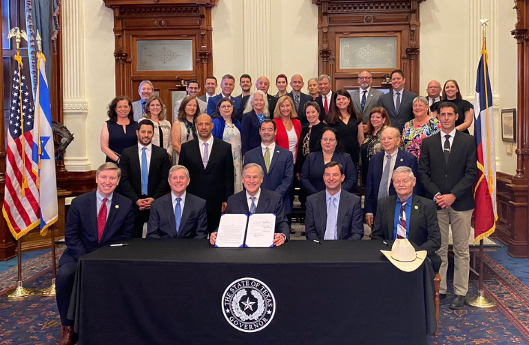 Texas Governor Greg Abbott signs a bill adopting the IHRA Working Definition of Antisemitism and creating the Texas Holocaust, Genocide, and Antisemitism Advisory Commission, June 16, 2021.