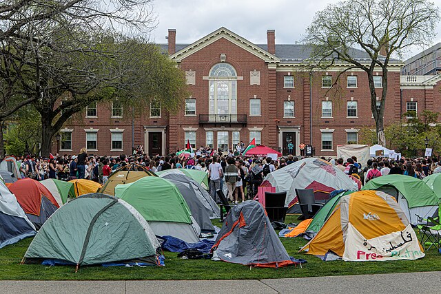 Tents set up on at Brown University during a 2024 pro-Palestinian protest encampment.