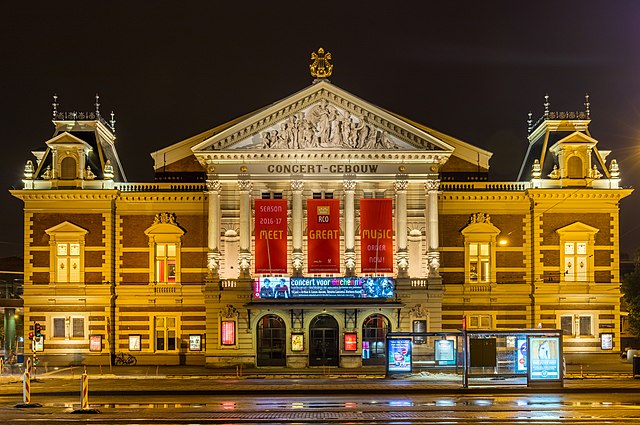 Amsterdam’s Royal Concertgebouw illuminated at night