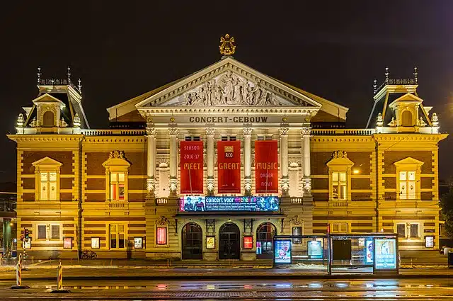 Amsterdam’s Royal Concertgebouw illuminated at night