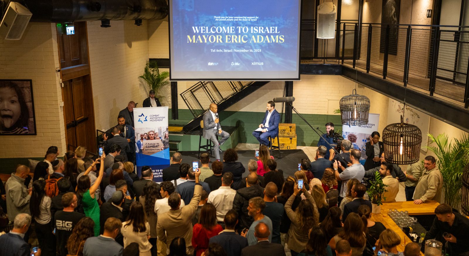 Crowds gather in Tel Aviv as CAM honors Mayor Eric Adams during a special event marking his visit to Israel.
