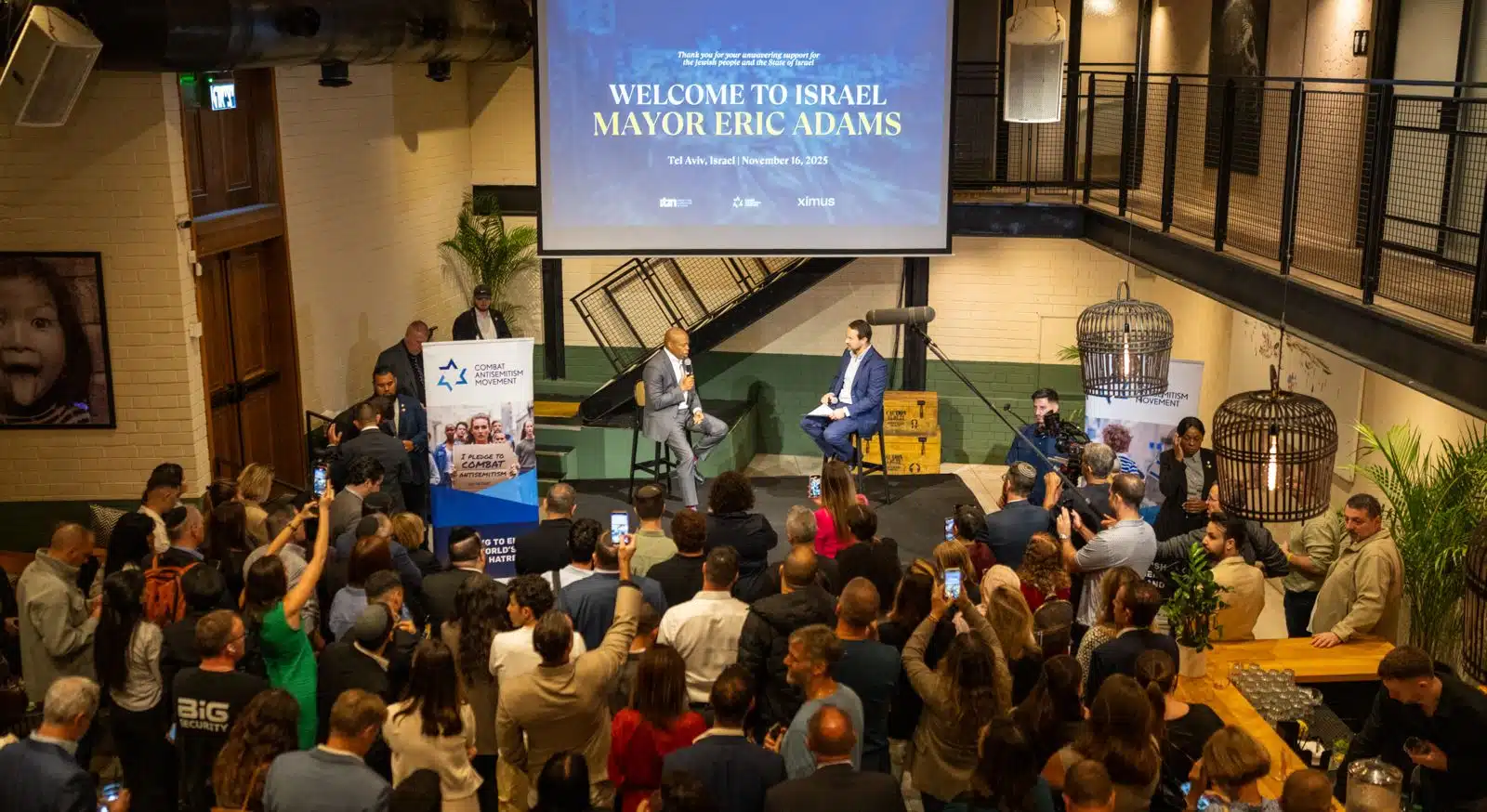 Crowds gather in Tel Aviv as CAM honors Mayor Eric Adams during a special event marking his visit to Israel.