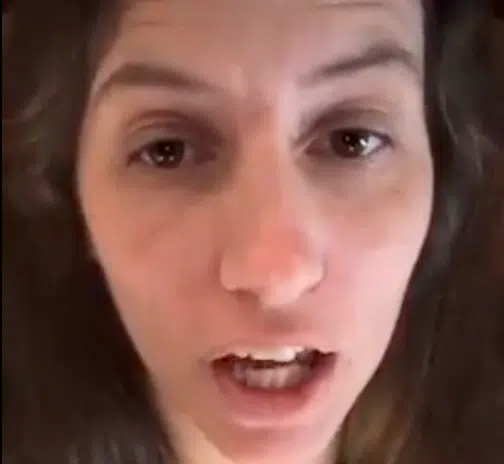 Screenshot from a video shared online showing a San Diego teacher who posted antisemitic claims accusing Israelis of stealing human organs.