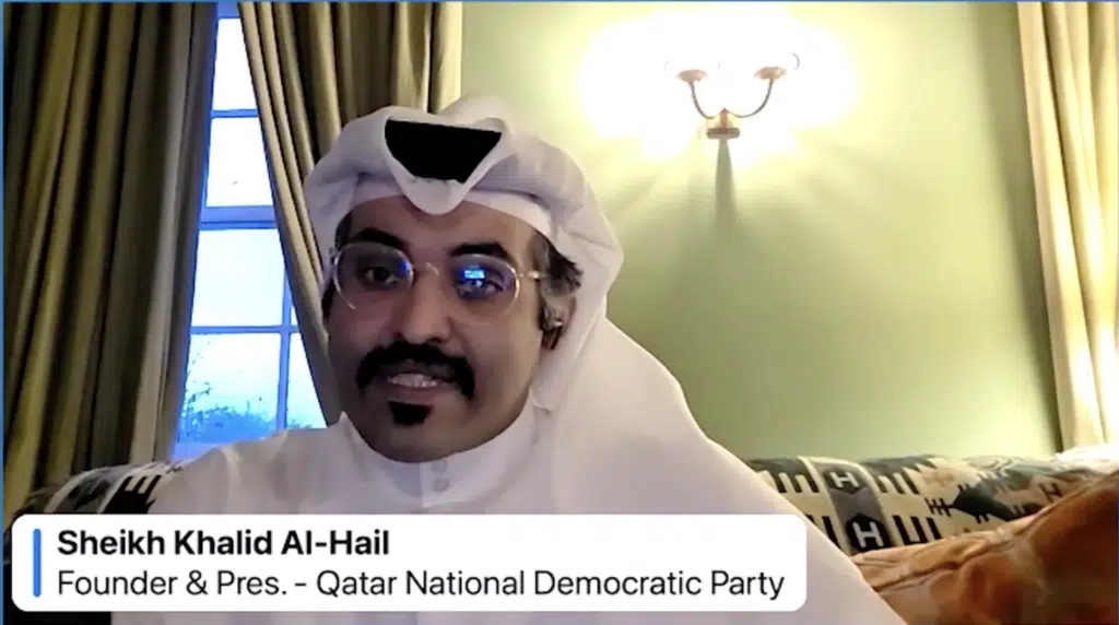 Founder and president of the Qatar National Democratic Party speaking during a virtual CAM briefing