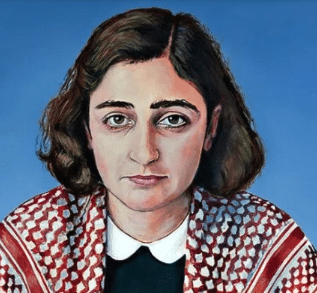 Illustration of Anne Frank wearing a keffiyeh.