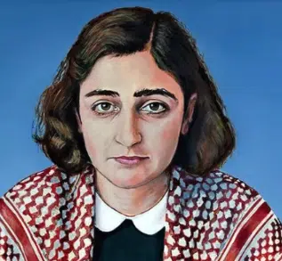 Illustration of Anne Frank wearing a keffiyeh.