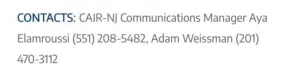 CAIR-NJ press release listing Adam Weissman as a media contact