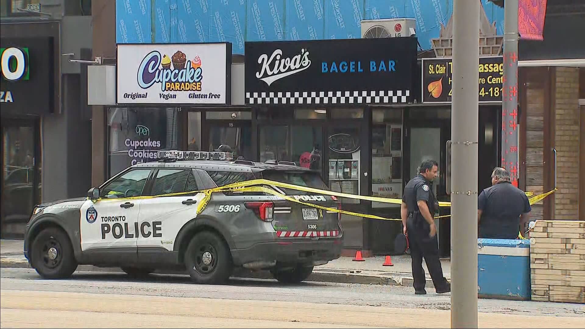 Toronto police investigate outside a Kiva's Bagel Bar after gunfire struck the Jewish-owned bakery in a suspected antisemitic attack.