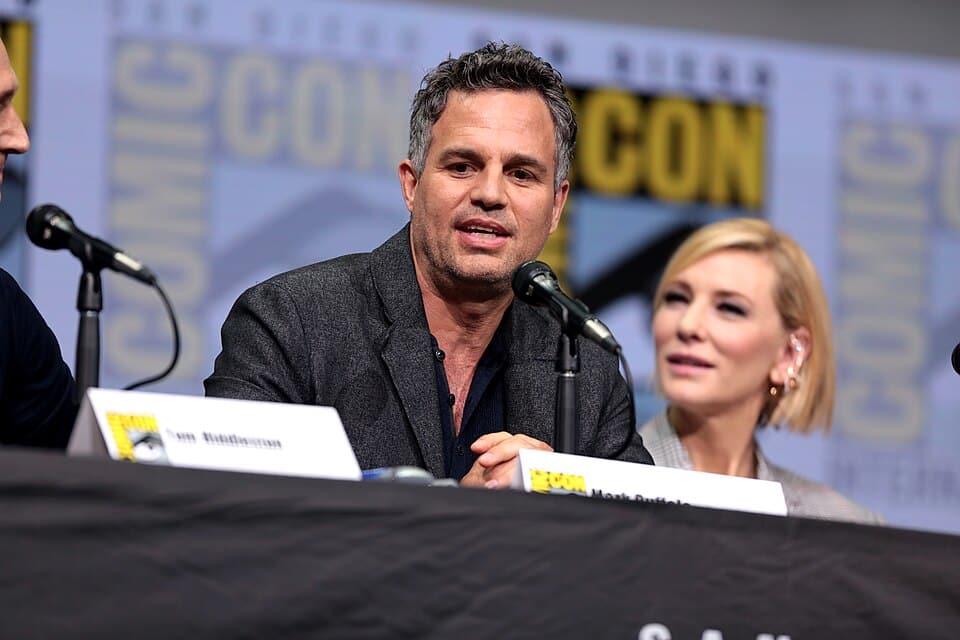 Actor Mark Ruffalo speaks into a microphone during a panel discussion.