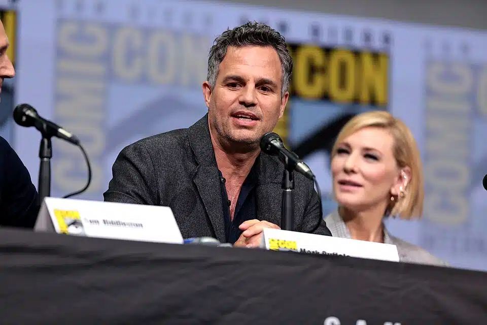Actor Mark Ruffalo speaks into a microphone during a panel discussion.