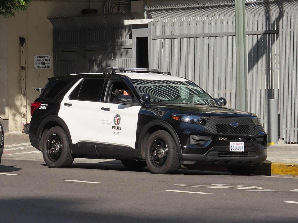 Los Angeles Police Department patrol SUV parked on a city street in Los Angeles, California.