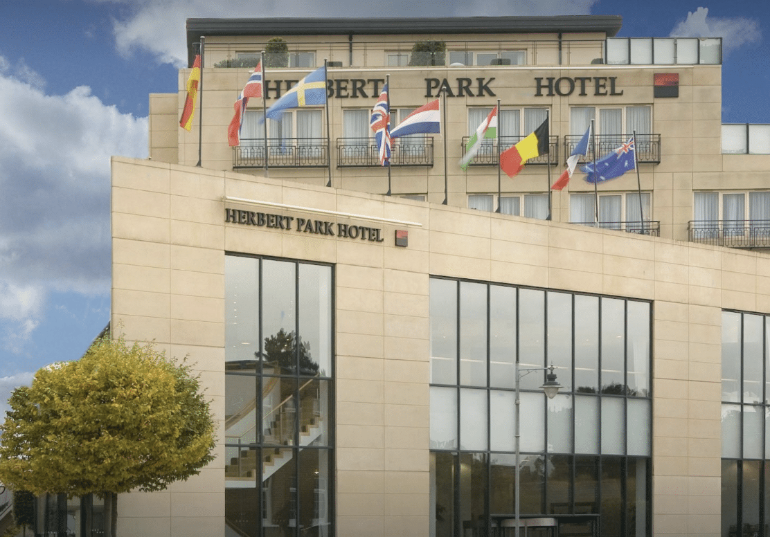 Herbert Park Hotel exterior in Dublin.
